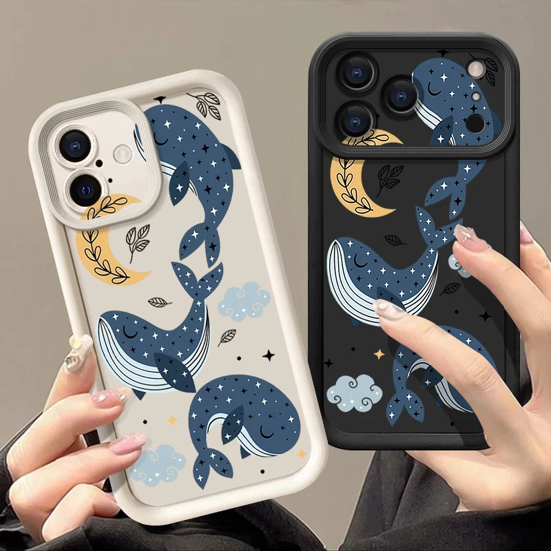 Handyhülle mit Cartoon-Wal-Muster für iPhone 17 Pro Max Air 16e 16 15 14 Pro Max 13 12 Pro 16 15 Plus, stoßfeste Silikonhülle