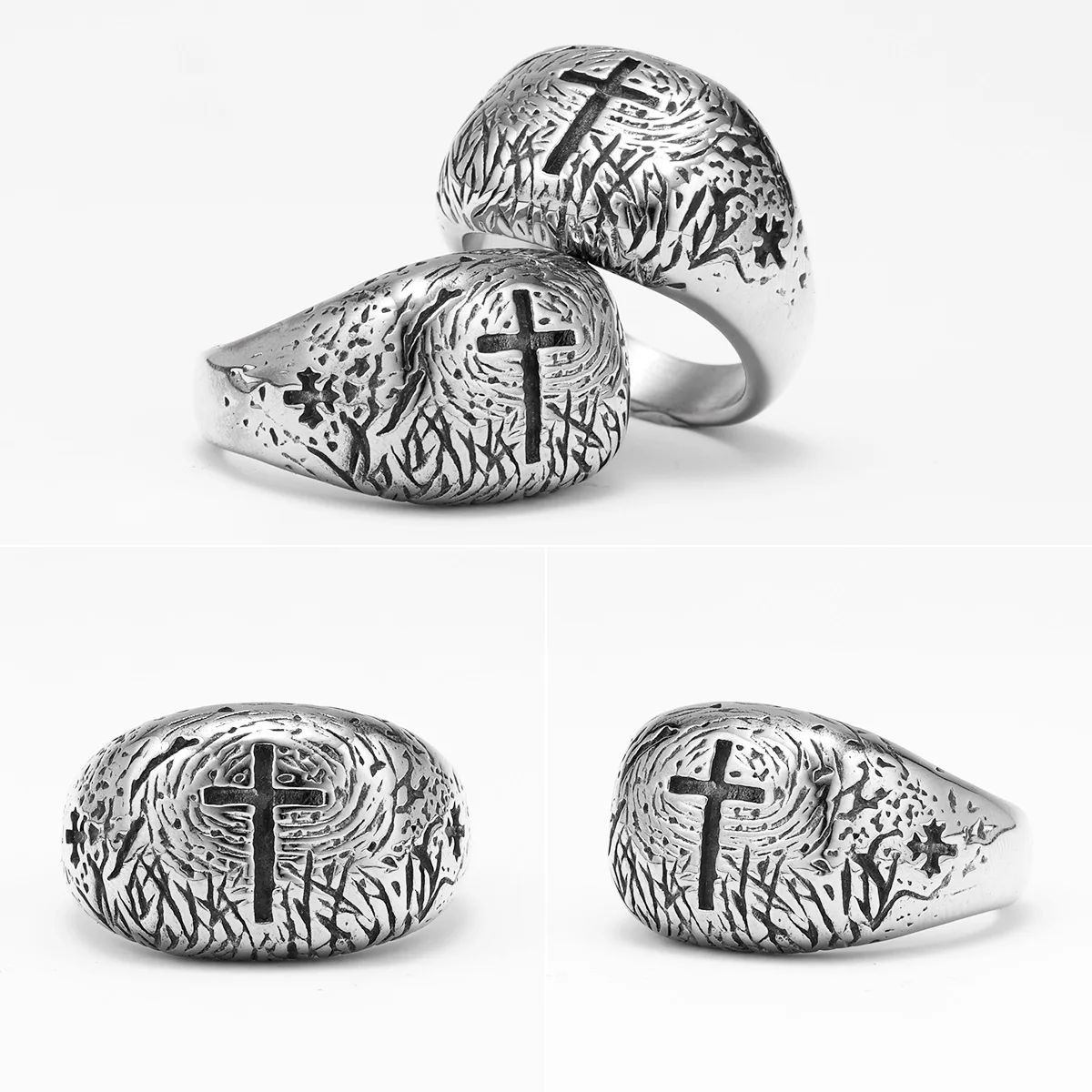 Vintage Christian Cross Amulet Men Rings Stainless Steel Women Jewelry Punk Rock Cool Stuff Fashion Accessories Gift Wholesale