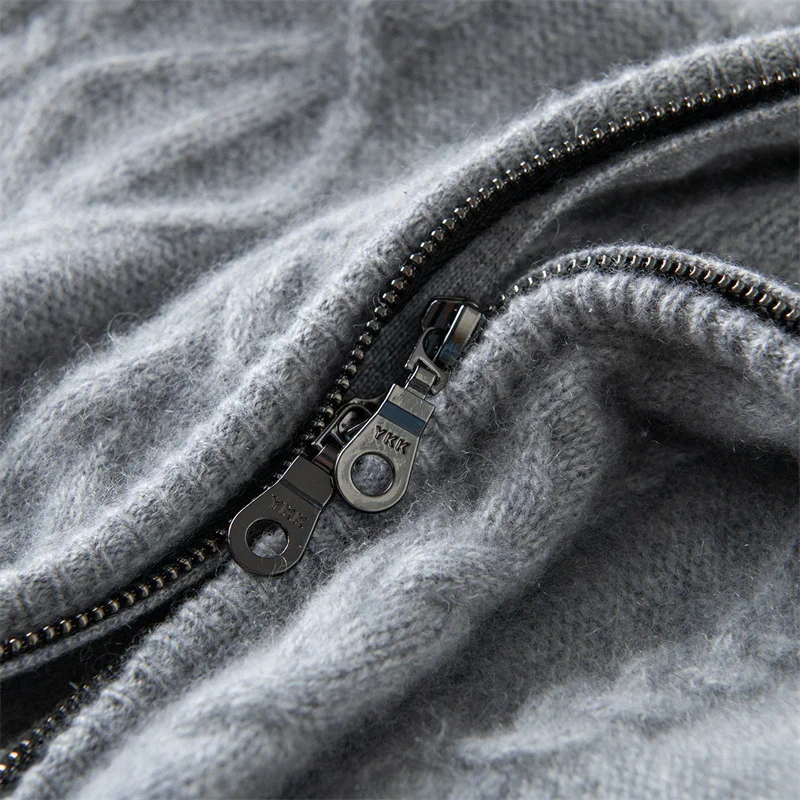 Manteau à fleurs torsadé avec fermeture éclair pour femme, Cardigan Chic de luxe tricoté en cachemire, à capuche, pull épais de haute qualité, automne et hiver, 100%