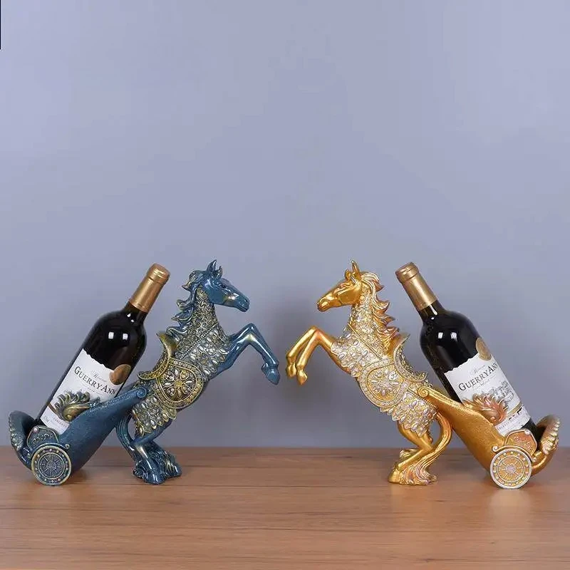 Creative Red Wine Rack for Horse Drawn Carts Resin Wine Rack Wine Cabinet Decoration Decorative Crafts Storage Rack Ornament