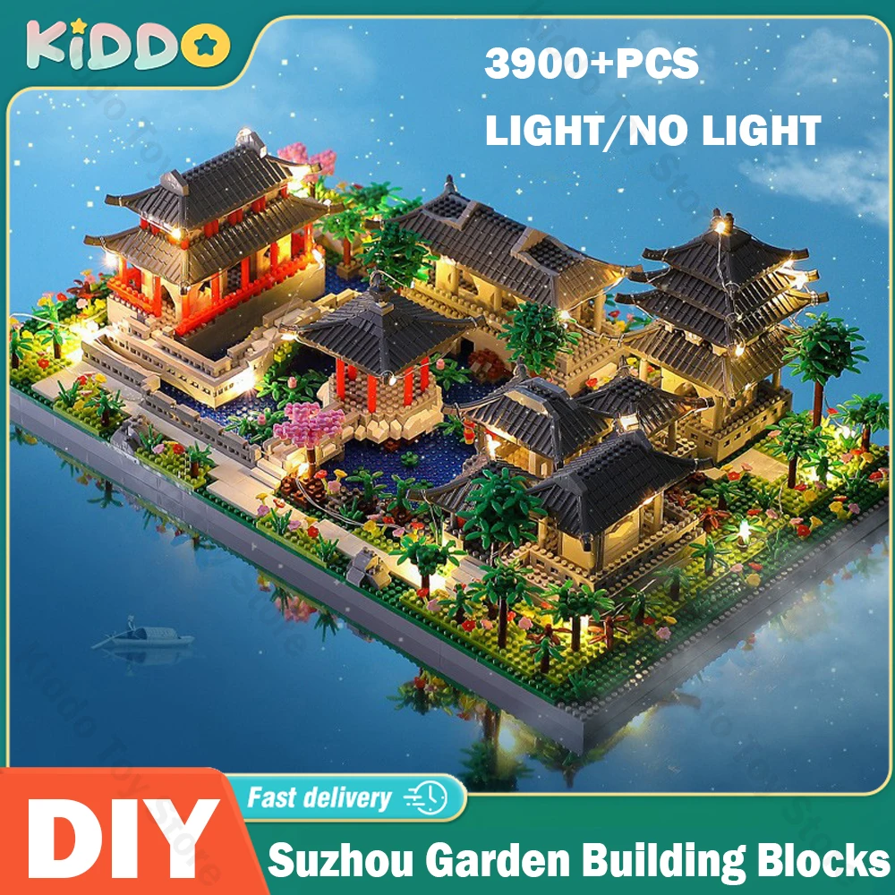 

Suzhou Garden Building Blocks 3900+Pcs Chinese Mini Bricks Traditional Architecture House Assembled Bricks with LED Light XMAS