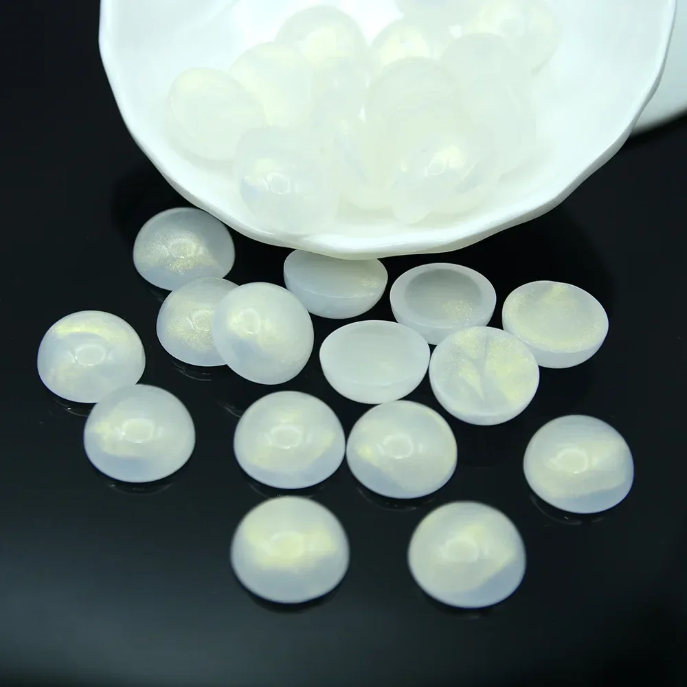 20 PCS  17.5mm Bright Glitter Powder Semi Circular Flat Bottom Acrylic White Beads  DIY Makes Jewelry and Phone Case Accessories