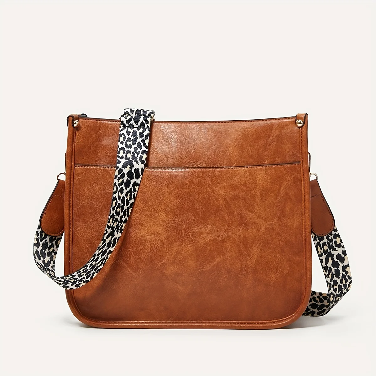 Capacity PU Leather Crossbody Bag - Secure Zip Closure & Adjustable Leopard Strap for Work and Travel