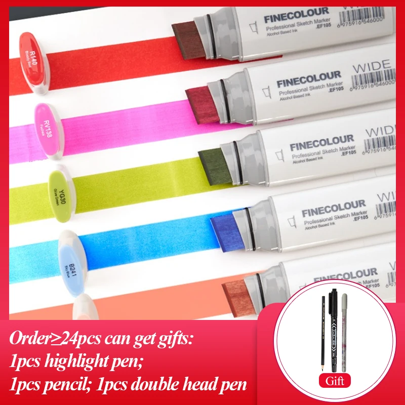 FINECOLOUR Handbemalte Marker EF100/EF101/EF102 Kunstmarker-Set, Doppelkopf, öliger Skizzenstift auf Alkoholbasis, Kunstmalzubehör – Detail 2