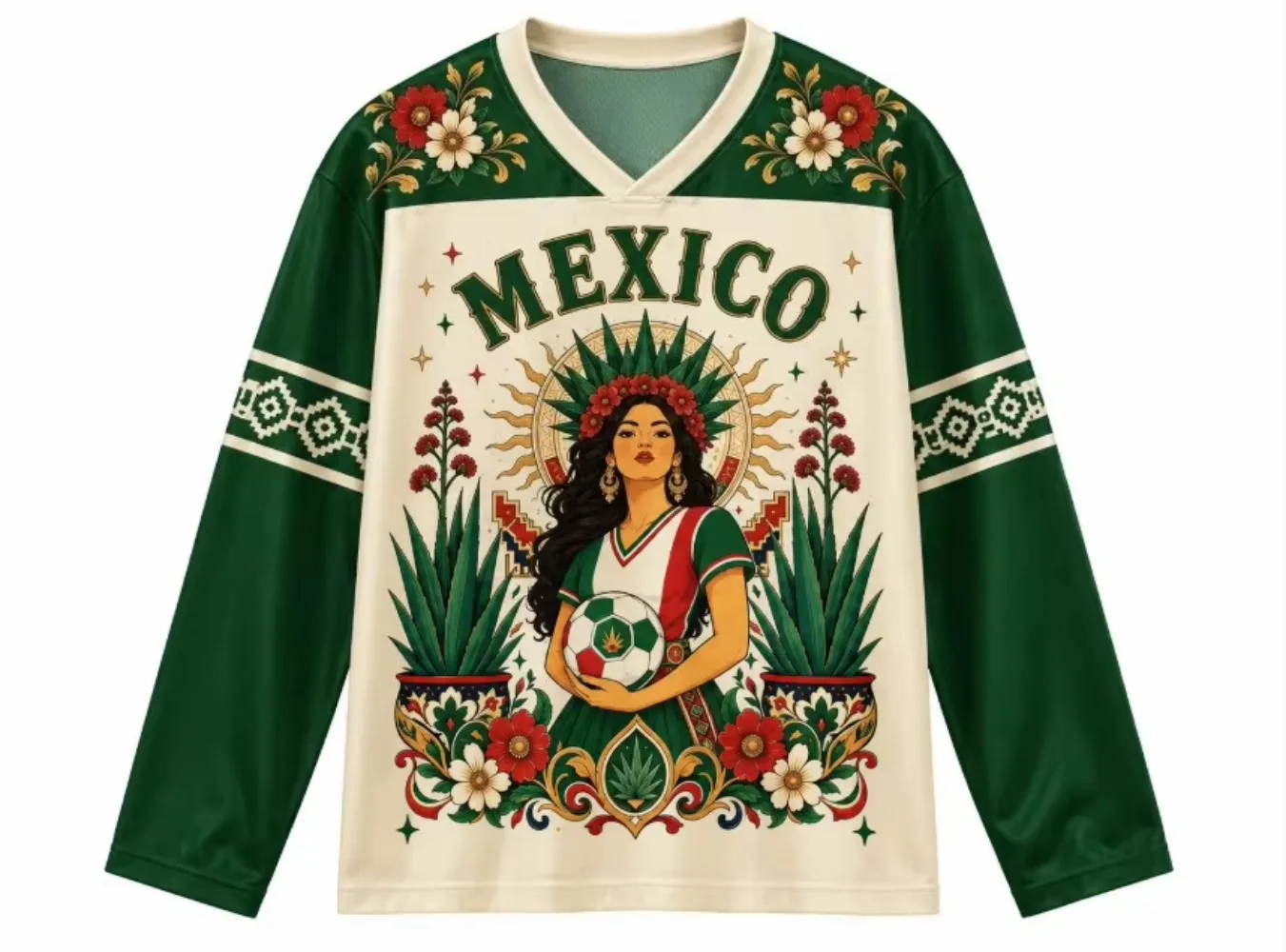 Retro Mexican Folk Style 3D Print Men Sport V-neck Long Sleeves Outdoor Street Casual Fashion Quickdry Breath Parent-child Cloth