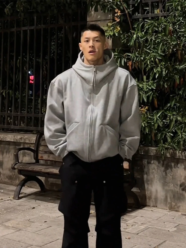 

Men's Spring Autumn Fce Lined Hoodie Zipper Jaet Deconstructed Silhouette Casual Spor American Cleanfit Open Cardigan