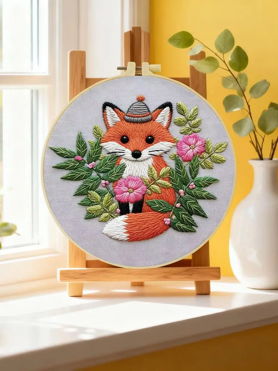 1 Stück 20X20CM/15X15CM 7,87/6,3 Zoll Fuchs-Stickerei-Starter-Kit DIY-Kit DIY-Stickerei-Set Handarbeiten Malerei Nadelkunst – Detail 6