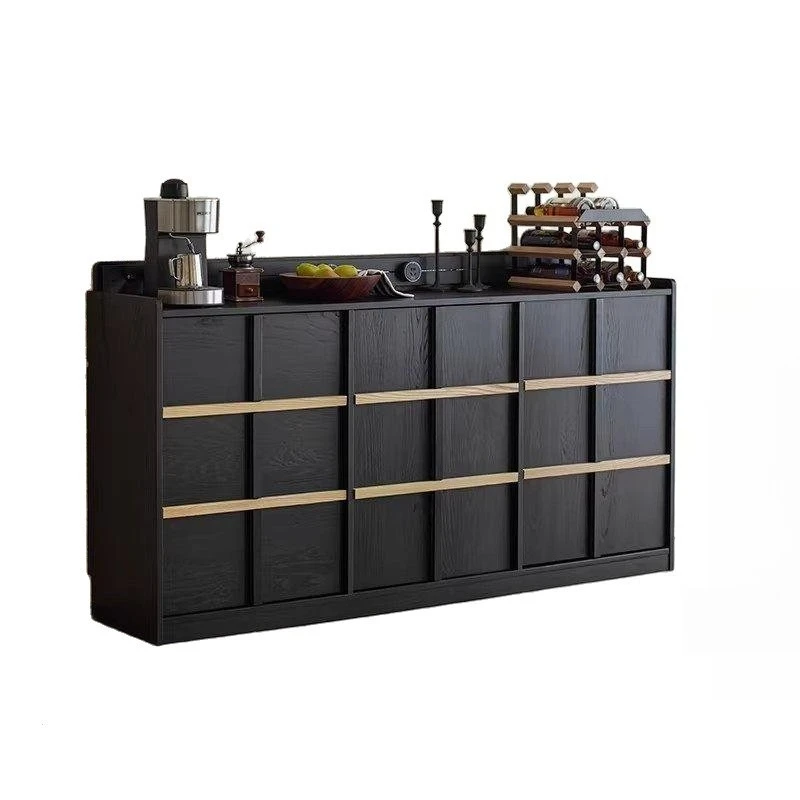 

Light luxury medium and ancient style dining side cabinet, living room cabinet, black floor-to-ceiling side cabinet, low cabinet
