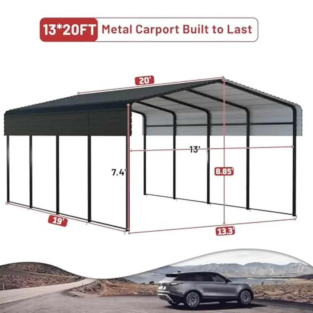 Premium Galvanized Steel Carport 13x20 FT Heavy Duty Canopy Shelter Vehicles Trucks Boats Parties Commercial Events