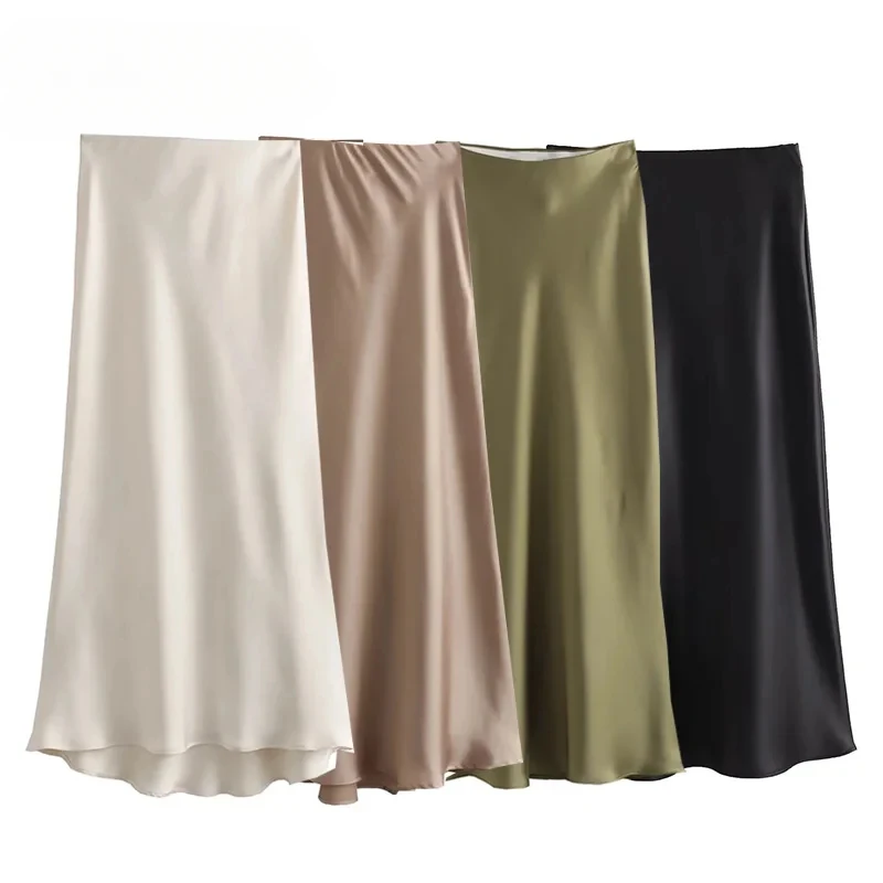 

Woman 2025 Satin Skirt Women High Waist Long Skirts For Women Summer Black Midi Skirt Office Elegant Women's Skirts