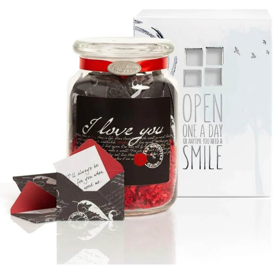 

Romantic Glass Keepsake Gift Jar with Blank Papers for Writing Your Own Messages Perfect for Valentine's Day Anniversaries or S