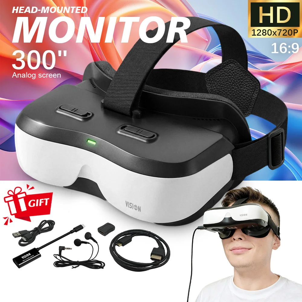 휴대용 헤드 마운트 디스플레이 HDMI Type-C, 300인치 가상 스크린 개인 영화관, 스위치, 스팀 덱, PS5, PC 호환