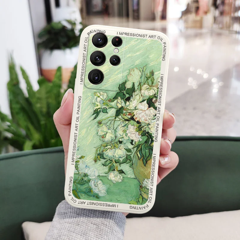 Oil Painting Rose Phone Case For Samsung Galaxy S25 S24 S23 S22 S21 S20 Ultra Plus FE Note 20 ultra 10 9 Plus Cover