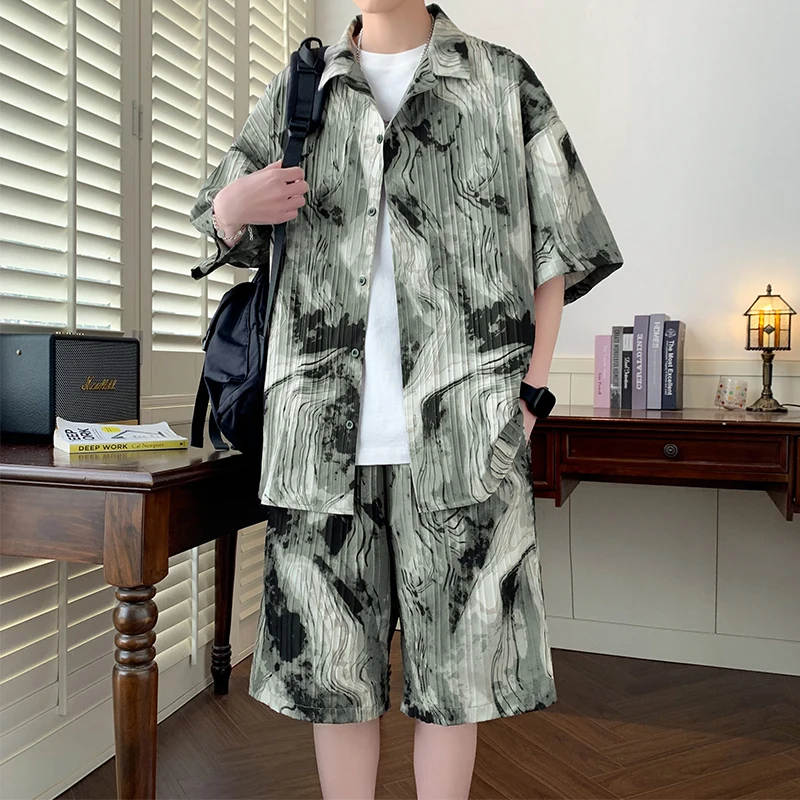 

Men's Casual 2-Piece Sportswear Set Streetwear Fashion Tracksuit T-shirts and Shorts Camping Clothes Beach Pant New Beachwear