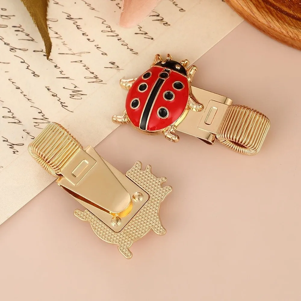 Metal Ladybug Pen Holder Bookmark with Enamel Coating Spring Pen Clips Useful Anti-lost Pencil Holder Student Stationery