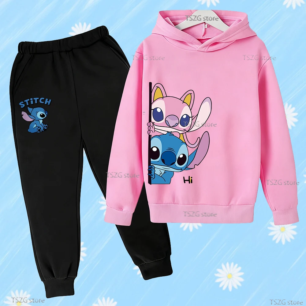 

Disney Stitch Print Children's Sweatshirt +Pants Suit Cartoon Boys Girls Cute Pullover Set Fashion Kid Hoodies Set Autumn Winter
