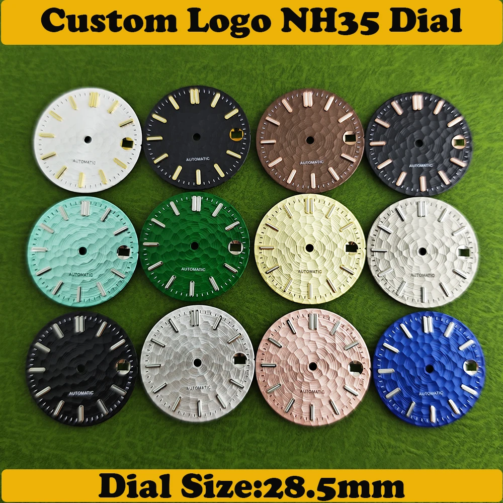 28.5cm ハニカムテクスチャ DIY 腕時計文字盤 グリーン夜光文字盤 NH35/NH36 機械式ムーブメント腕時計改造アクセサリー