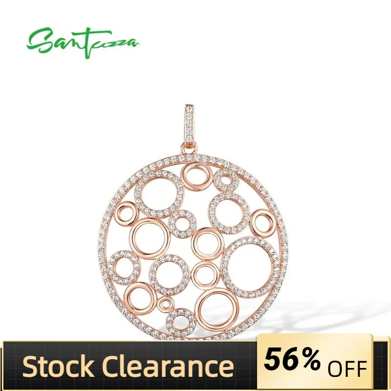 

SANTUZZA Pure 925 Sterling Silver Pendant For Women Sparkling White Cubic Zirconia Circle Geometric Pendant Modern Fine Jewelry