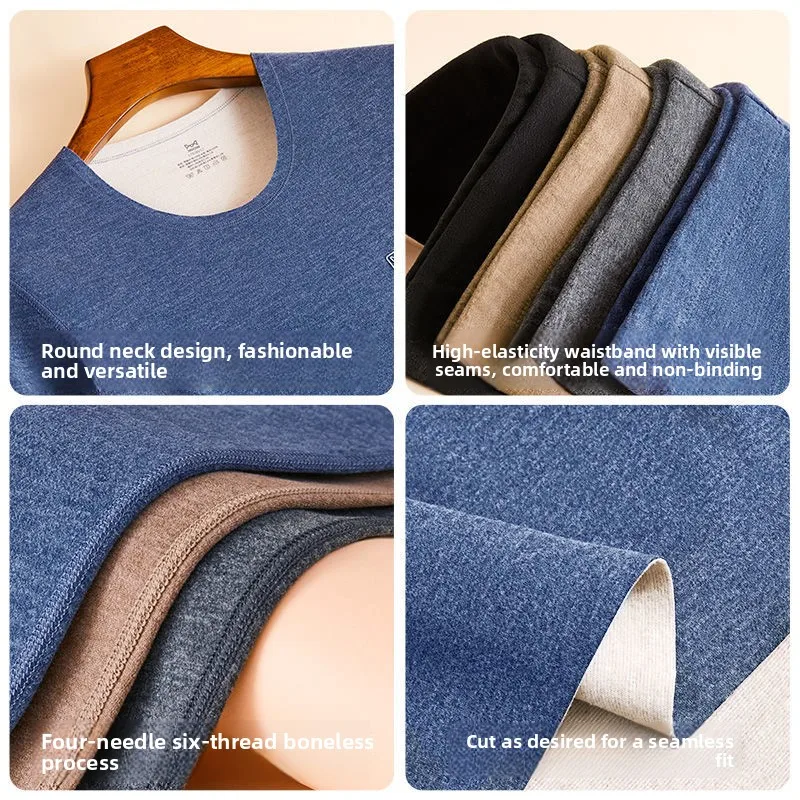 Catren-ropa interior térmica de terciopelo sin costuras para hombre, traje largo grueso de terciopelo para invierno, a prueba de frío, con calefacción de temperatura constante