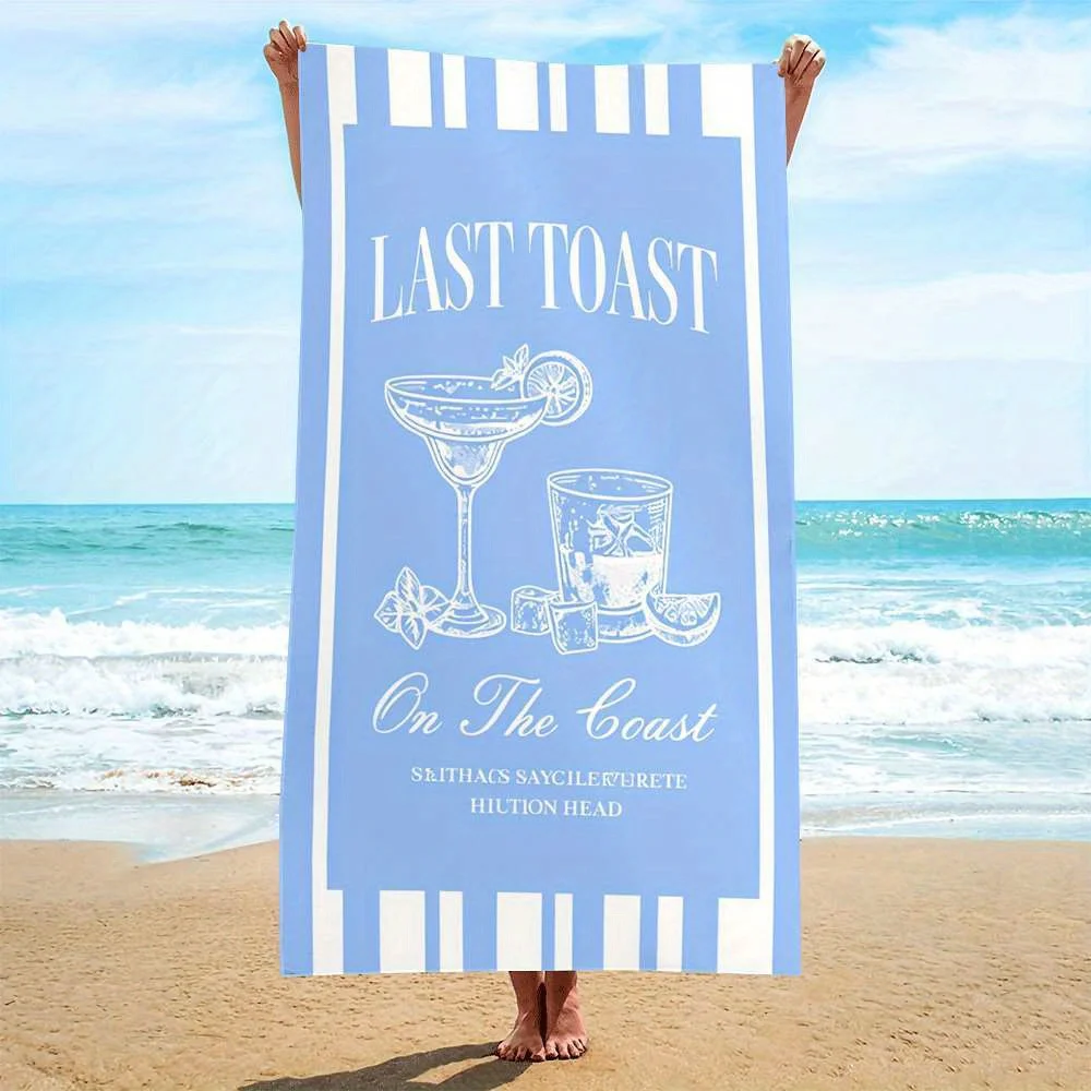 Last Toast on The Coast Cocktail Pattern Towel, Ultra-Fine Fiber Quick-Dry for Beach Pool Use