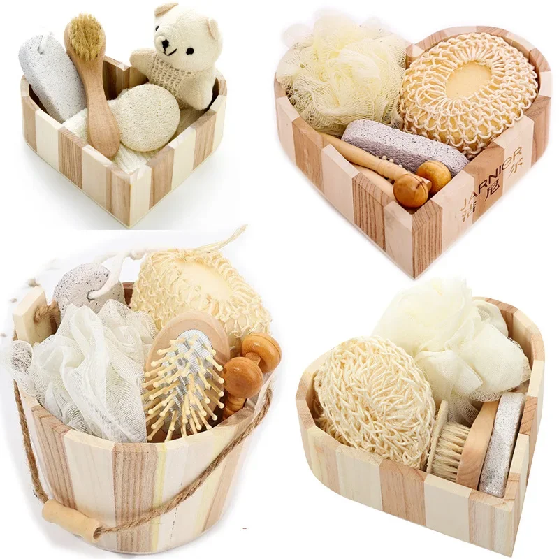 

Christmas new year birthday valentines day mothers day Natural Wooden Bucket-packed Spa Set Body Skin Cleaning spa Bath Gifts