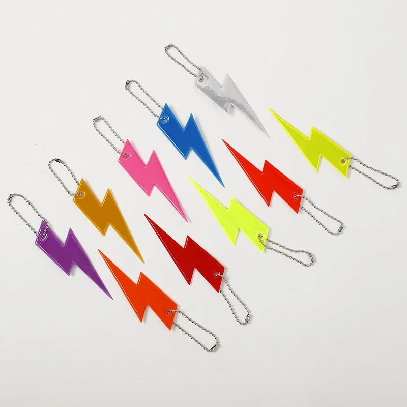 Lightning Shape Reflective Keychain High Visibility Pendant Creative Bags Strip Ornaments Adult Children Safety Reflector Gadget