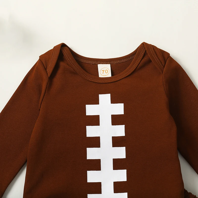 2023-08-02 Lioraitiin 0-18M Baby Boy Girl Football Outfit Long Sleeve Sweatshirt Romper Rugby Stripe Elastic Pants 3PCS Clothes