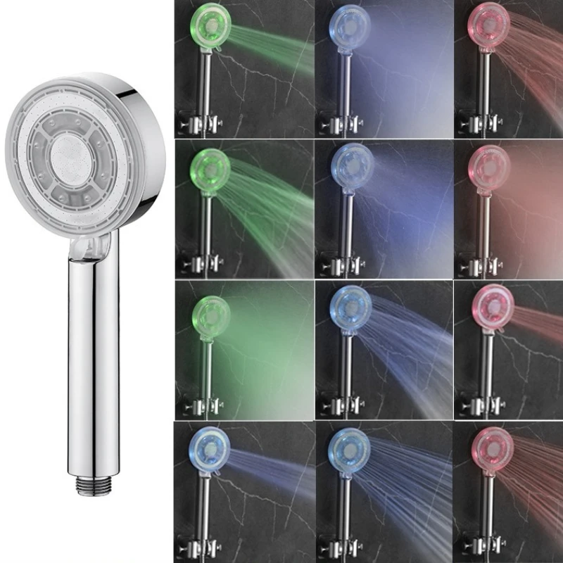 

Светодиодная ручная душевая лейка с контролем температуры, пятью функциями, тремя и семью цветами, с изменением цвета