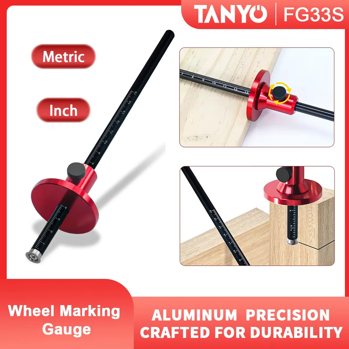 

Wheel Marking Gauge - Dual Scale Inch & Metric Woodworking Scriber Tool for Precision Parallel Lines, Mortise Measuring & Markin