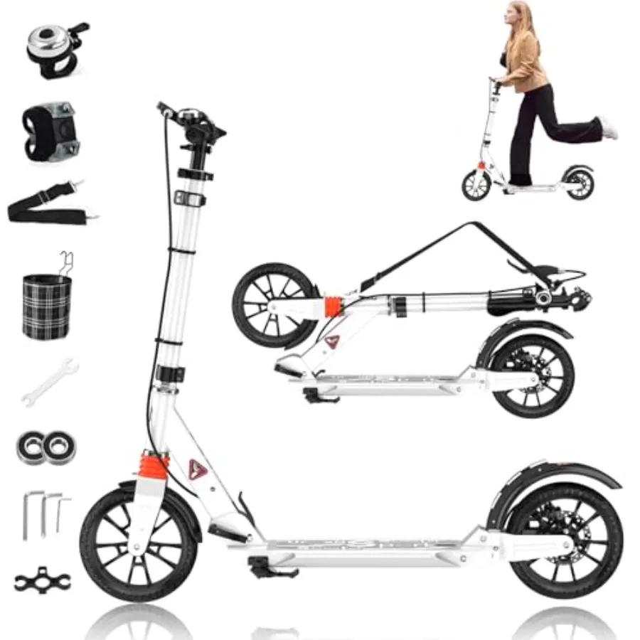 

Самокат с большими колесами для подростков и взрослых (от 8 лет), ручной самокат для мальчиков и девочек с ручным тормозом, дисковым тормозом и амортизацией