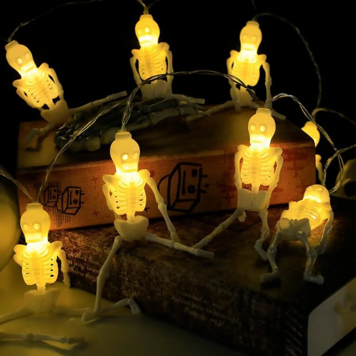1pc 10/20LED Halloween Skeleton String Lights Decorative String Lights For Home Garden Haunted House Living Room Decoration