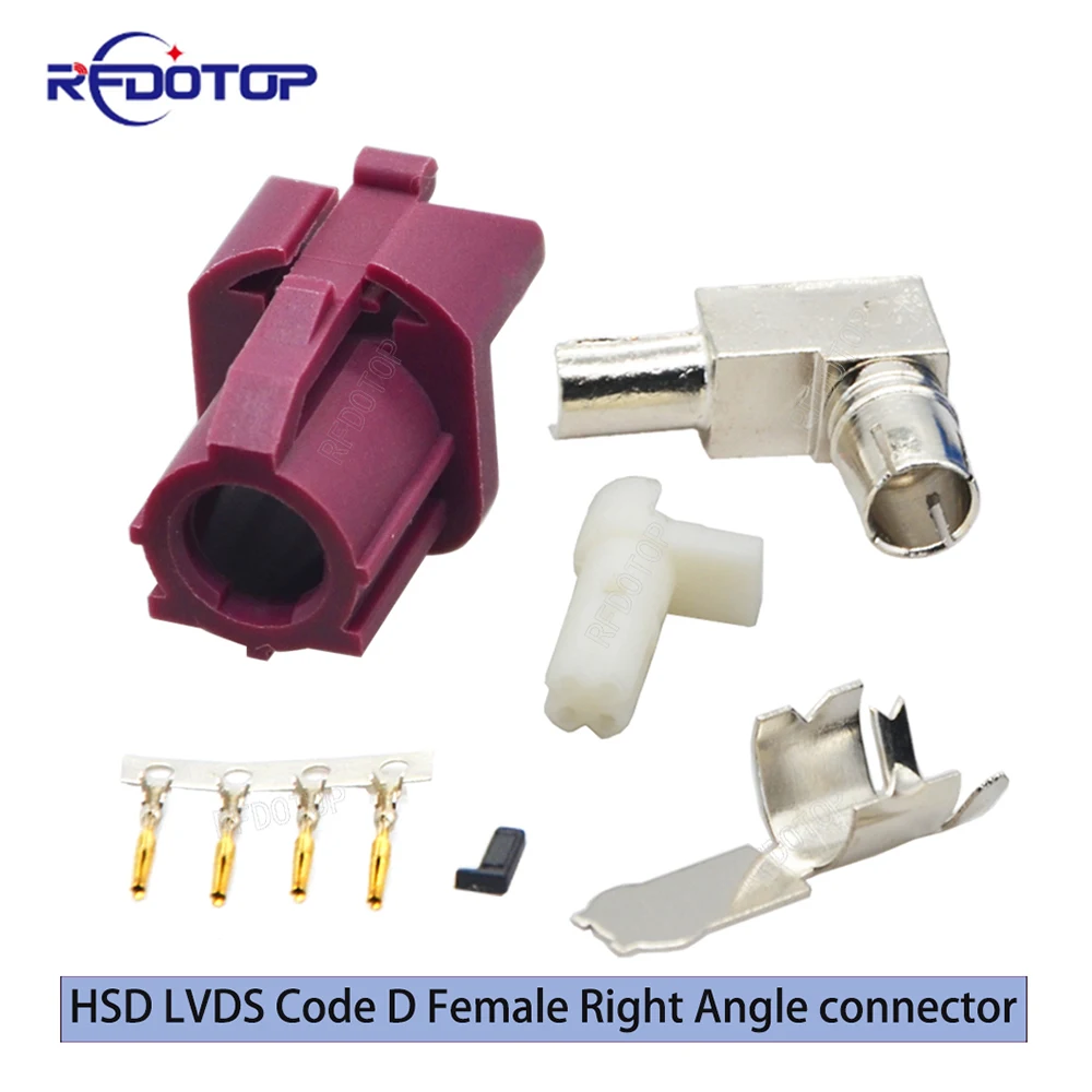 

1Pcs Car Vihicle Violet Fakra HSD LVDS 4 Pin Connector Code D 90 Degree Female Jack Crimp for Dacar 535 4 Core Coaxial Cable