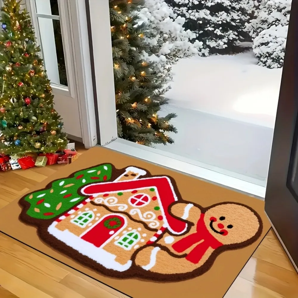 VIKAMA Christmas Gingerbread Man House Rug Bedroom, Living Room, Hallway Entrance Mat Soft Comfortable Rug Home Decor