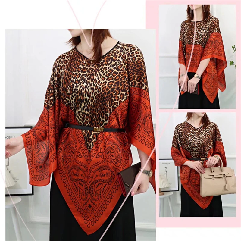 Poncho con estampado de leopardo para mujer, chales sexys de gasa, blusa holgada con protección solar, cómodos y de lujo, 2024