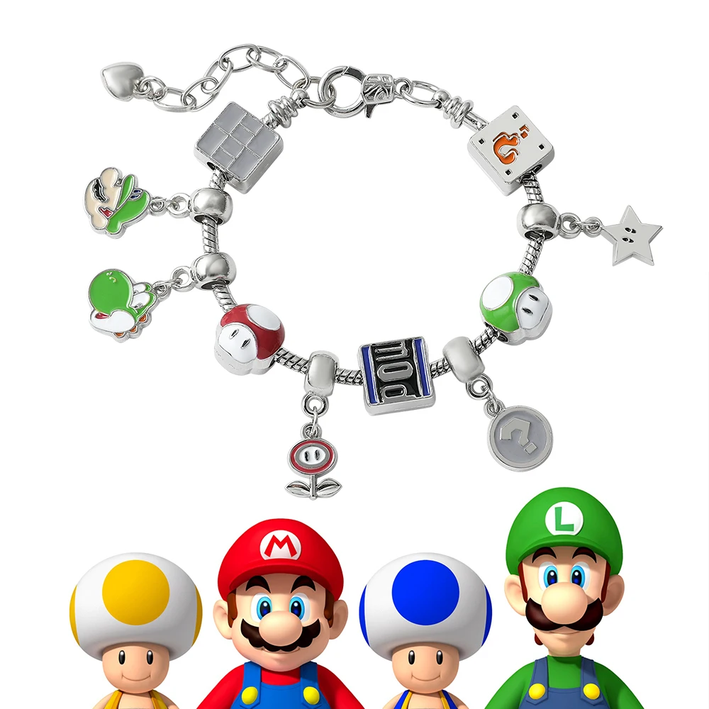 Game Super Mario Bros Beads Bracelet Mario Yoshi Charms Gold Silver Color Bangle for Women DIY Making Hand Accessories Jewelry