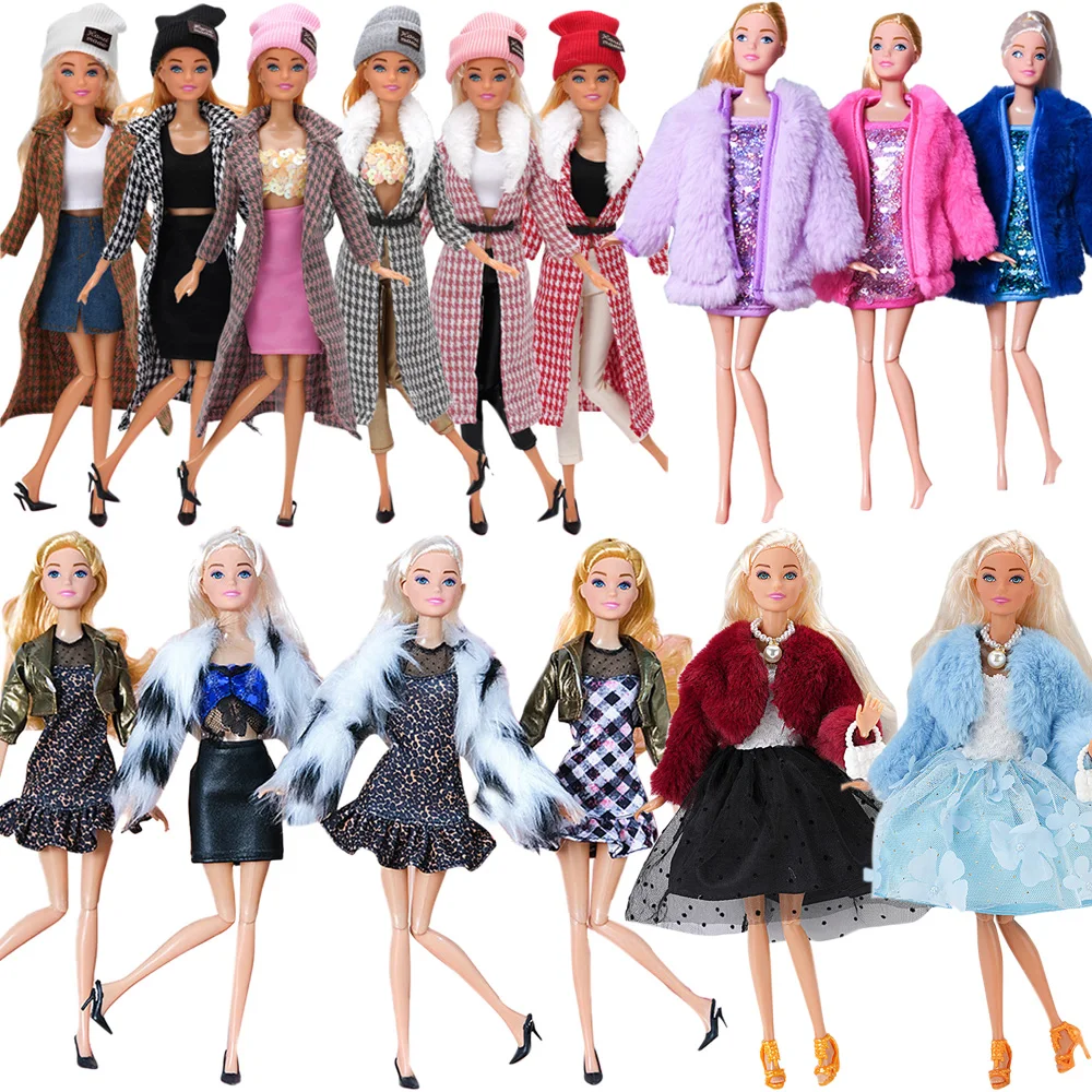 Doll Clothes Autumn/Winter Fur Set Coat Dresses Shoes Bag Hat For 30CM Doll&1/6 BJD Doll Accessories,Festival Gift Girl Birthday