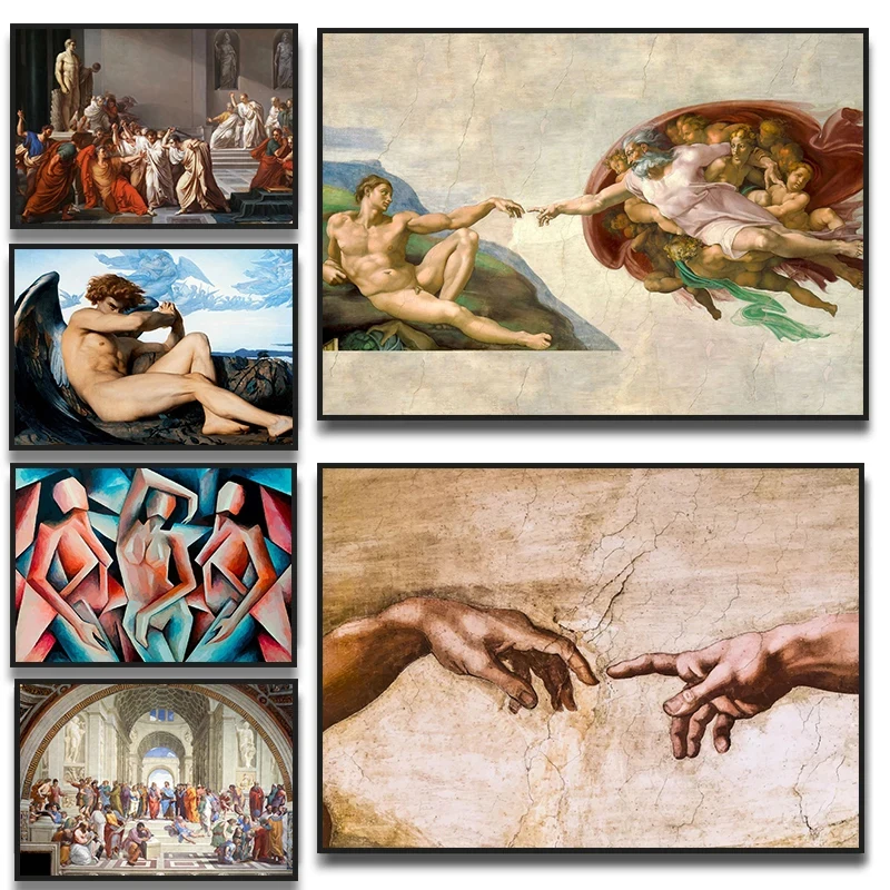 1pc frameless Canvas Painting Vintage The Creation of Adam By Michelangelo Fallen Angel Canvas Painting Posters Prints Wall Art