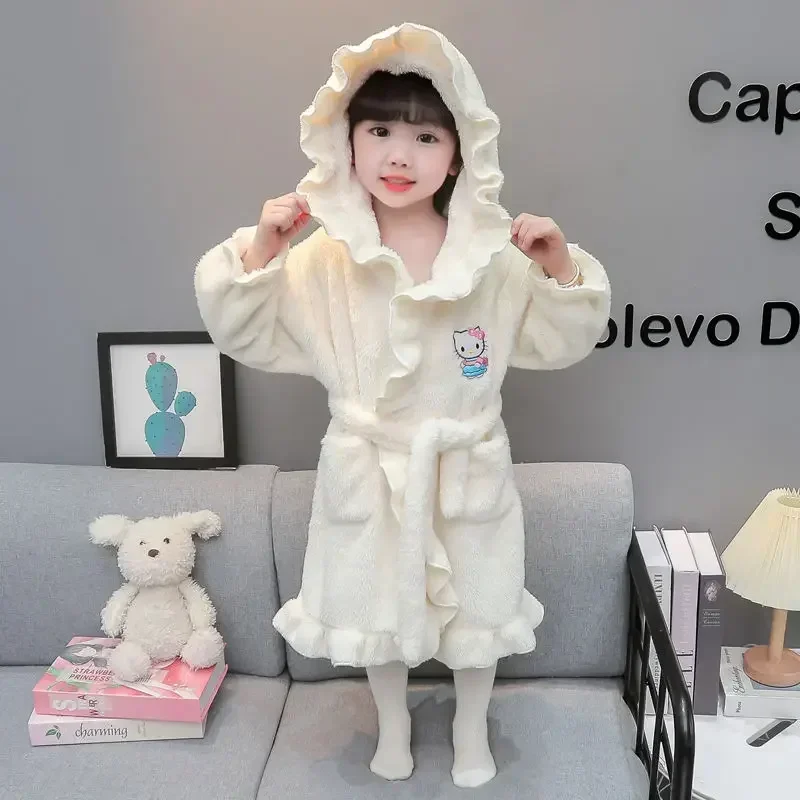 

Hello Kitty Kuromi Anime Sanrio Nightgown Fleece Baby Thickened Bathrobe Cute Kawaii My Melody Home Wear Pajamas Gifts for Kids