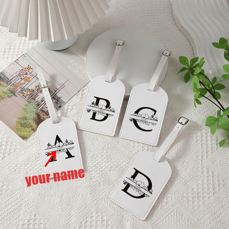 

Flower Initial Custom Name Luggage Tag Travel Id Boarding Tag Multi-purpose Pu Leather Storage Certificate Set Personalized Gift