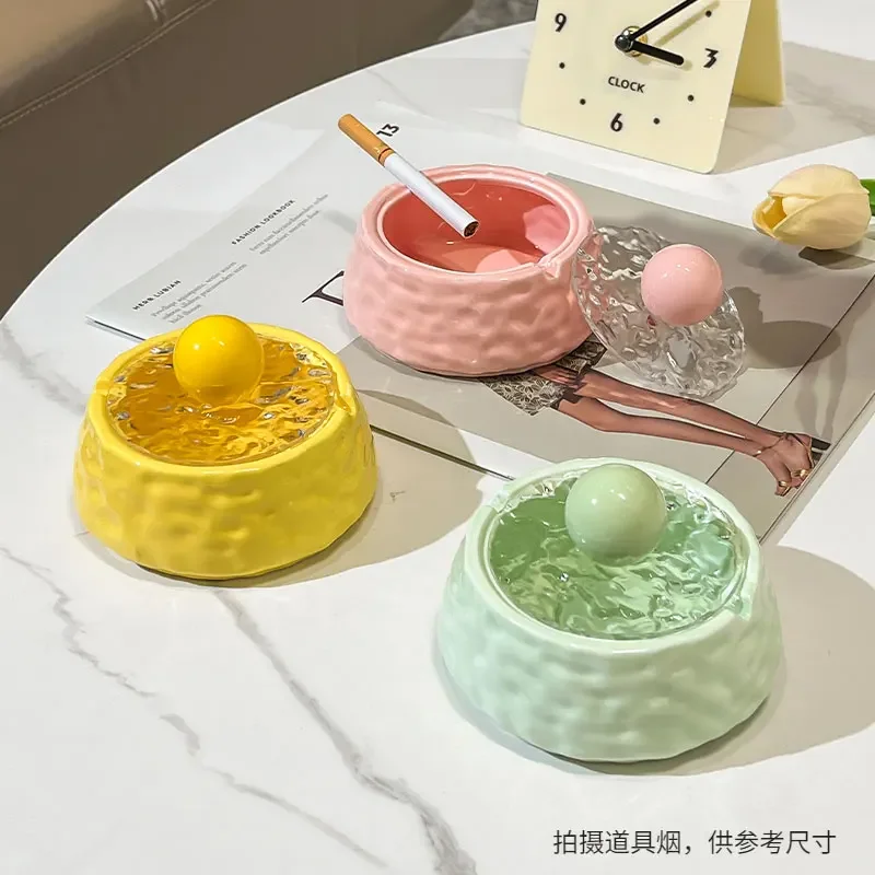 Cheese-shaped Ceramic Ashtray with Cover To Prevent Fly Ash Household Decorations Bedroom Living Room Gift Ashtray for Friends