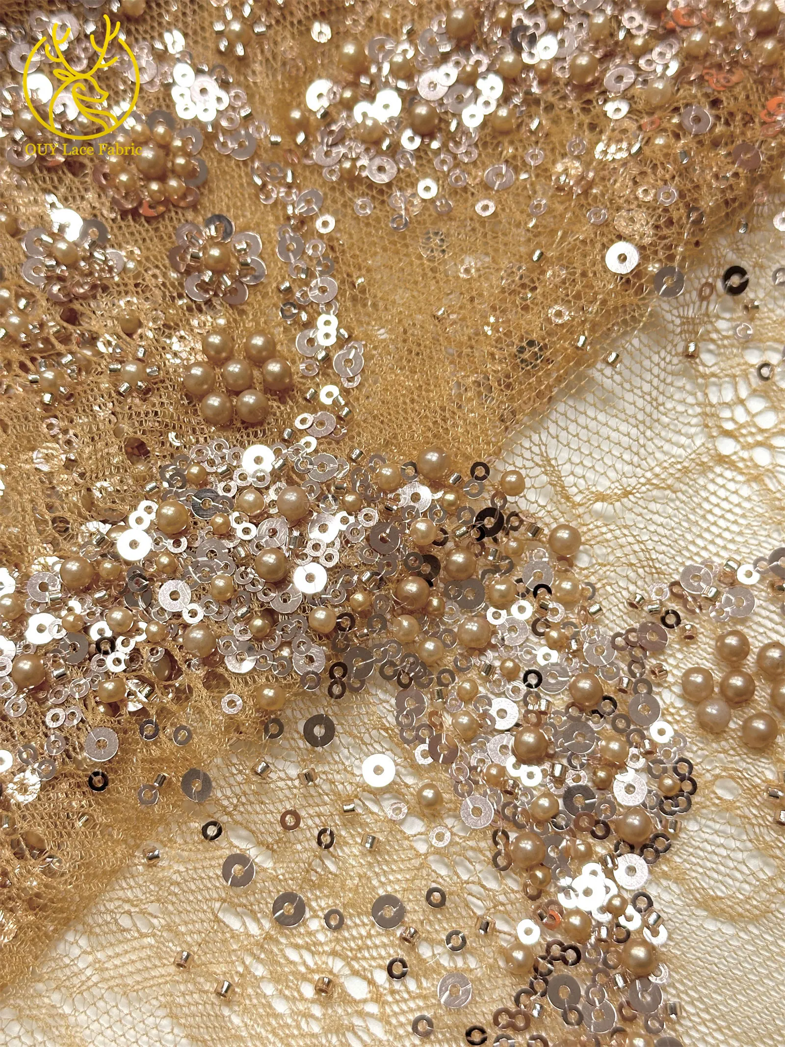 Luxuriöser französischer Kleid-Perlen-Spitzenstoff 2026, hochwertiger gelber afrikanischer Pailletten-Spitzenstoff für Frauen, Hochzeit, Party, Kleid, Nähen – Detail 22