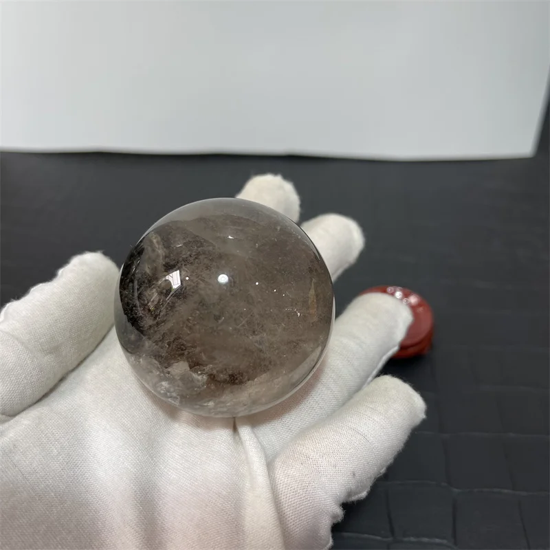 

5.3cm Natural Clear Quartz Brown Crystal Spheres Smoky Quartz Ball with Rainbow Green Ghost For Sale