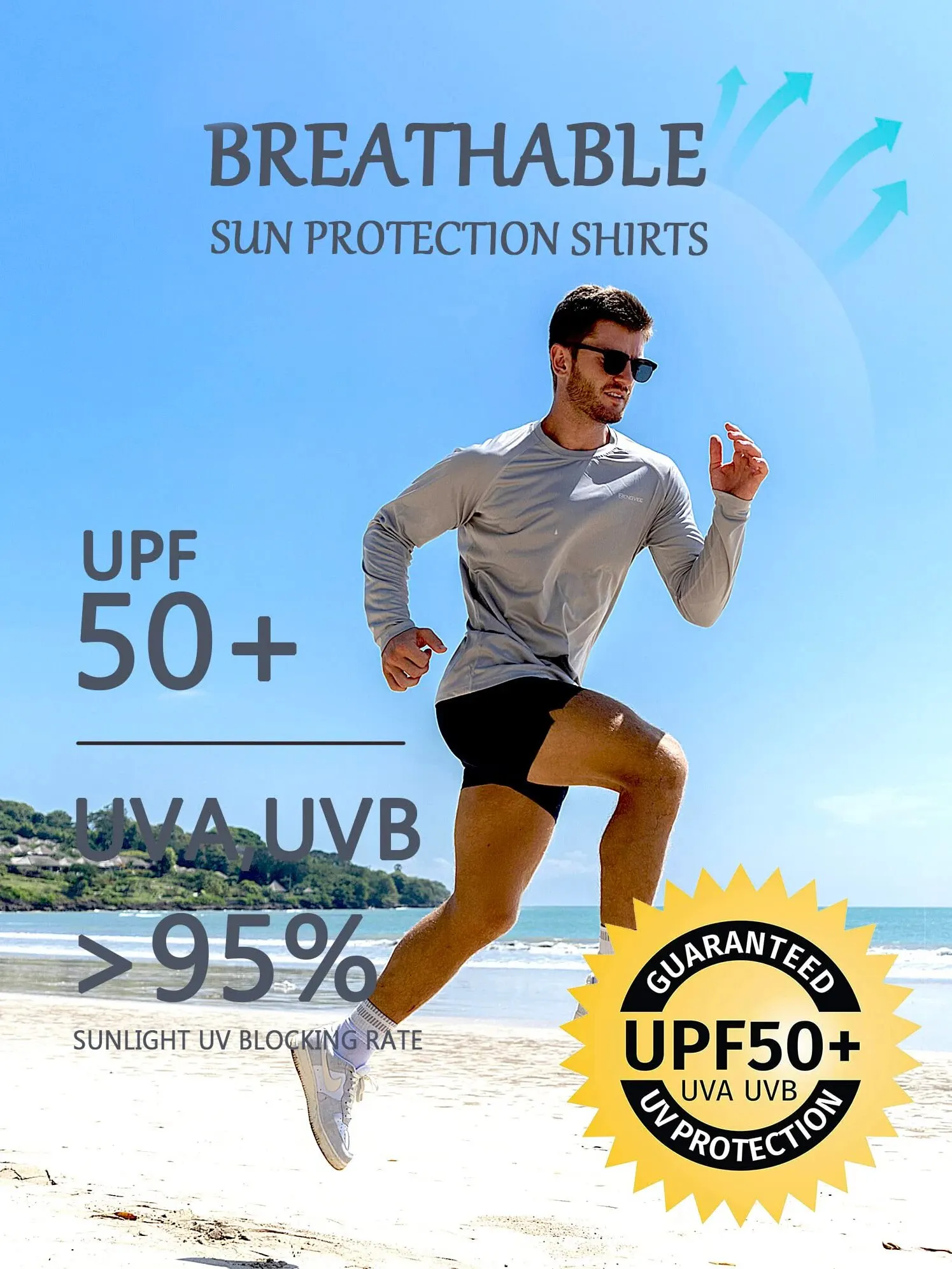 ZengVee 2 Pack Men\'s Long Sleeve UPF 50+ Rash Guards Diving UV Protection Loose Fit Swimming Quick Drying Surfing T-Shirt