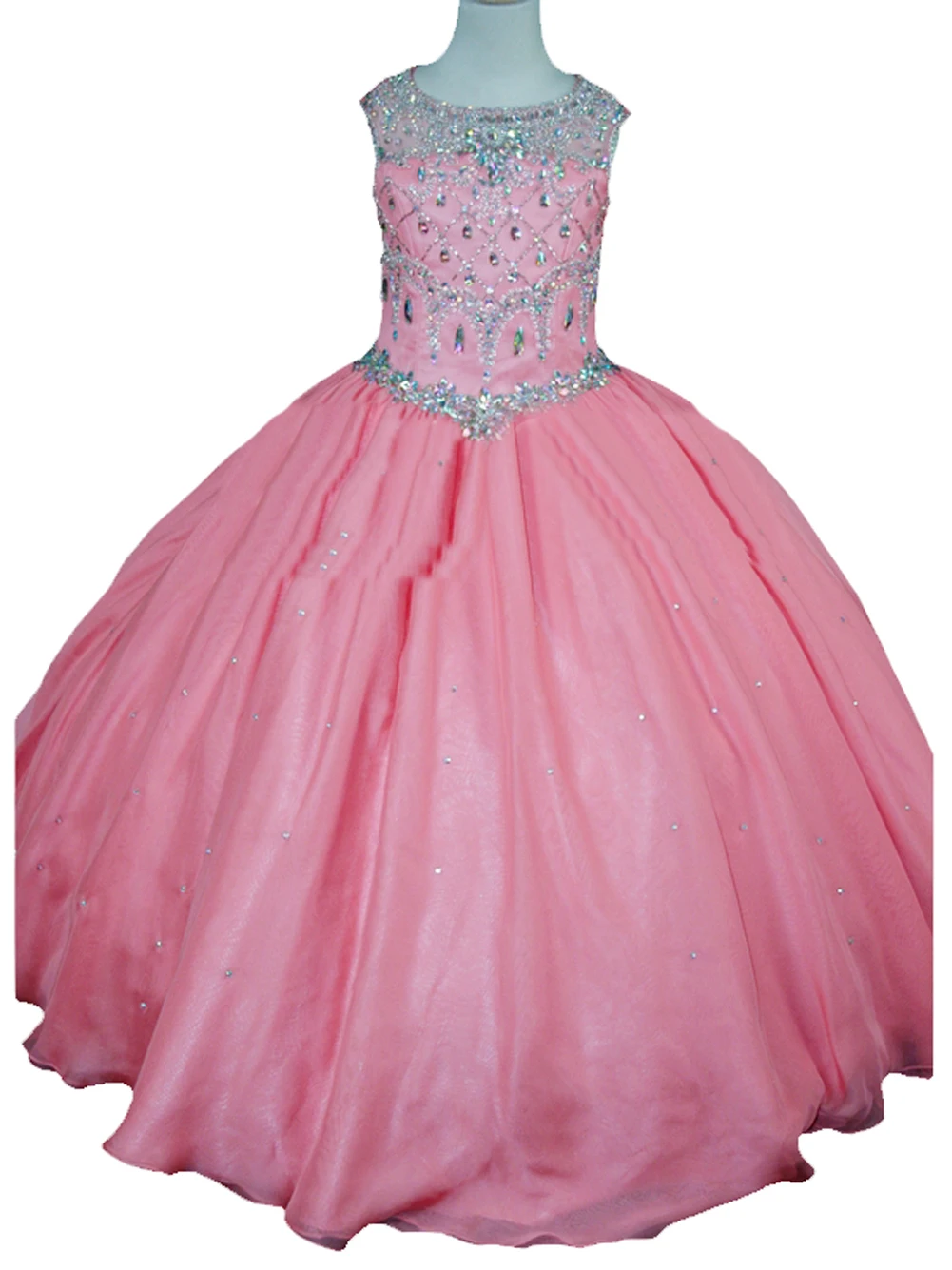 

Snvdzo Rhinestone Beaded Bodice Keyhole Back Pageant Dress Sparkle Dotted Organza Flower Girl Dress For Wedding Birthday Party