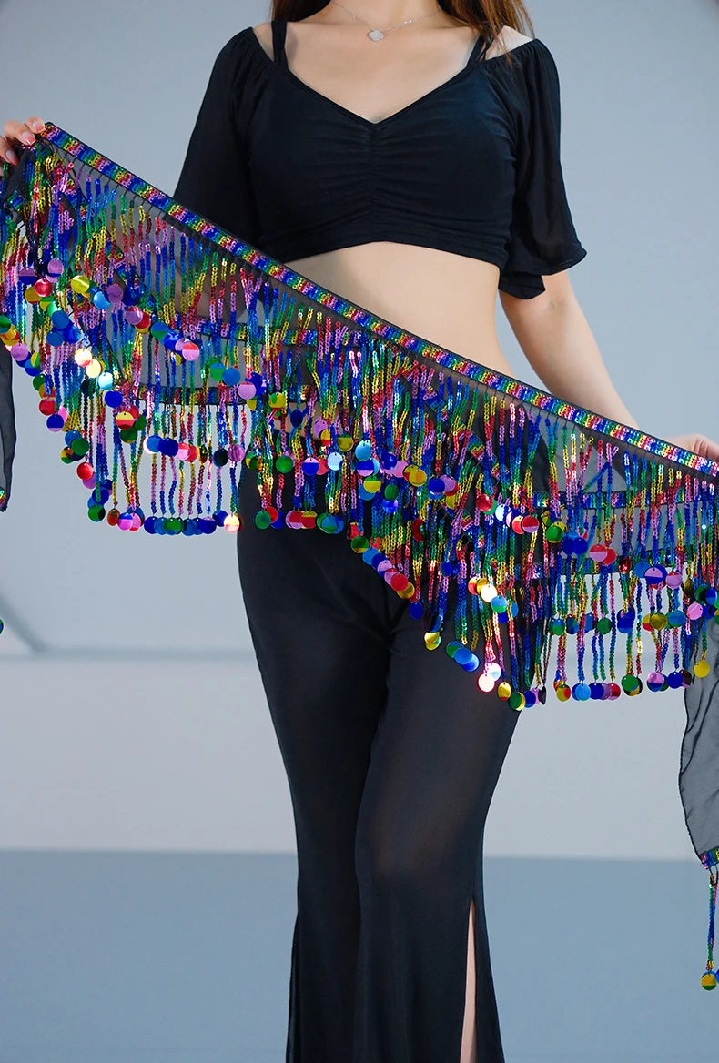 여성 벨리댄스 벨트 시미 재즈 댄스 반짝이 힙 스카프 스팽글 프린지 벨트 나이트클럽 장식 팝 페스티벌 태슬 힙 랩