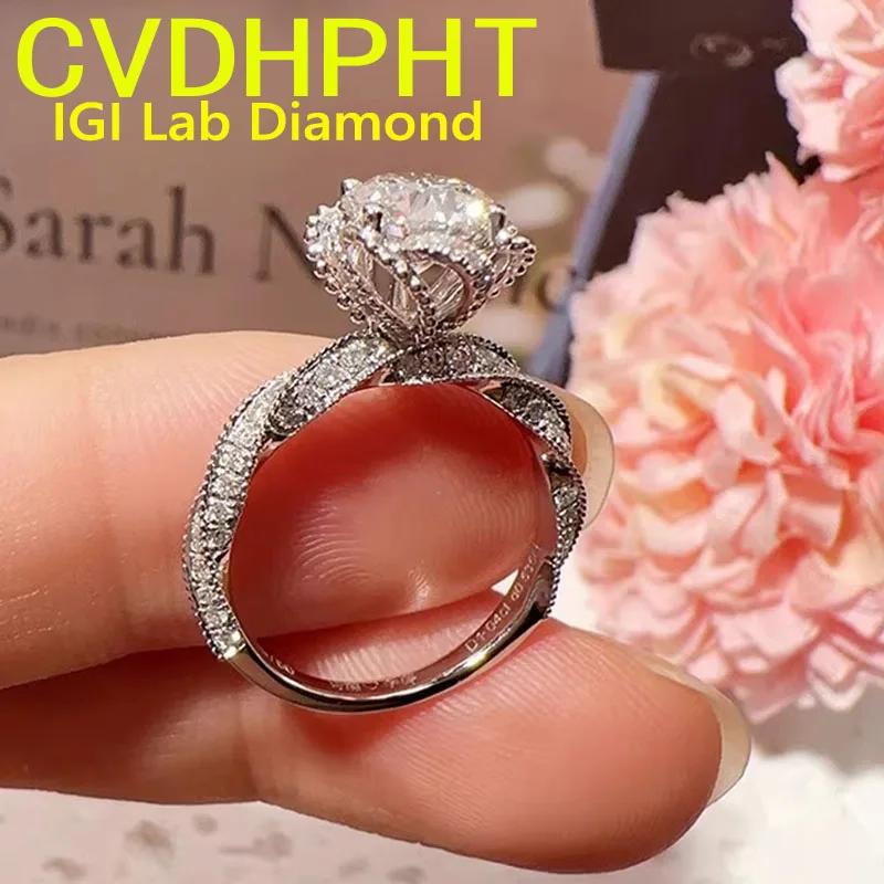5 Ct customize Luxury Real 14K white gold Lab grown dimaond ring IGI&GIL round shape D VS1 Wedding engagement ring