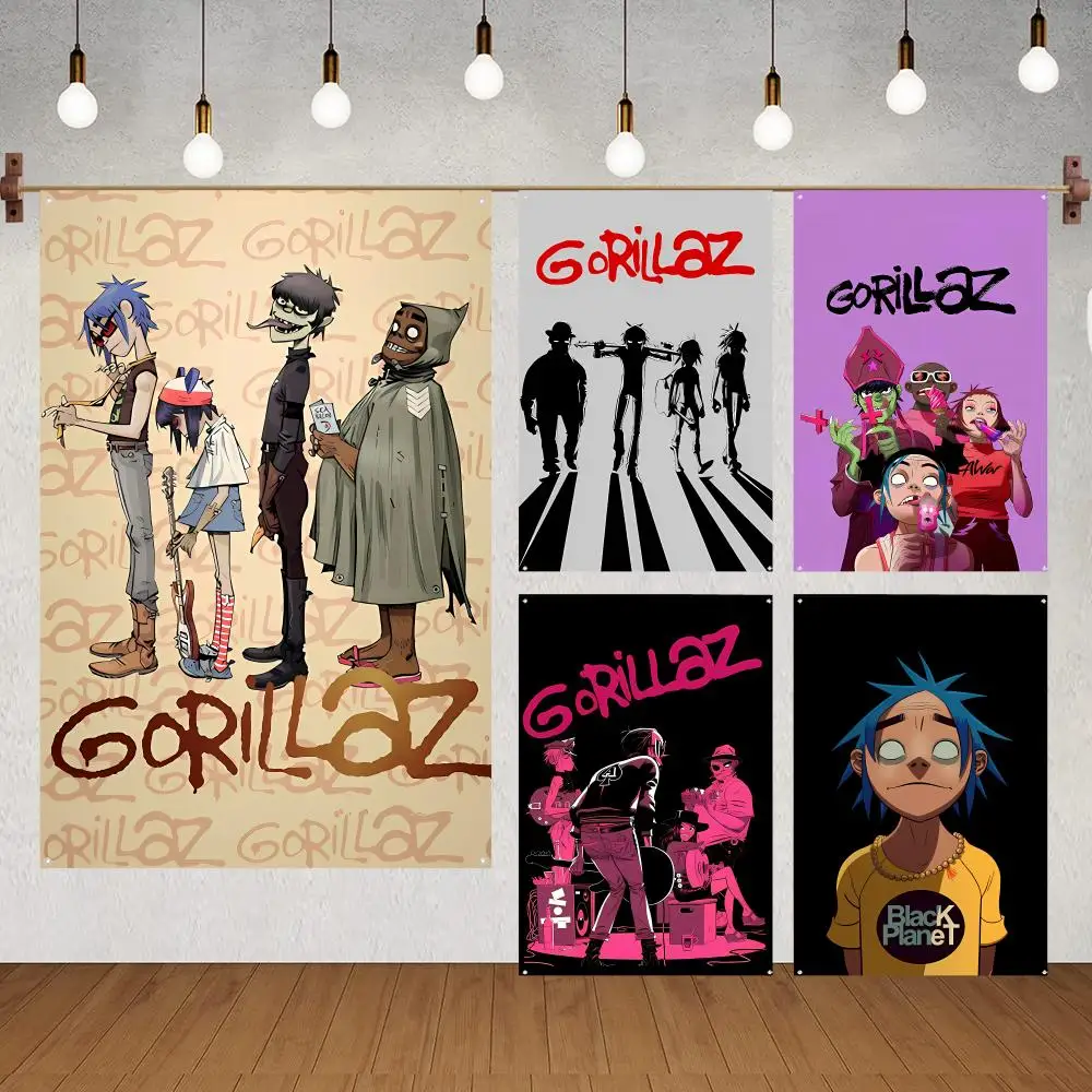 Casual Modern Trendy Band G-Gorillaz Flags for indoor decoration with no edging and four corner rings for easy hanging
