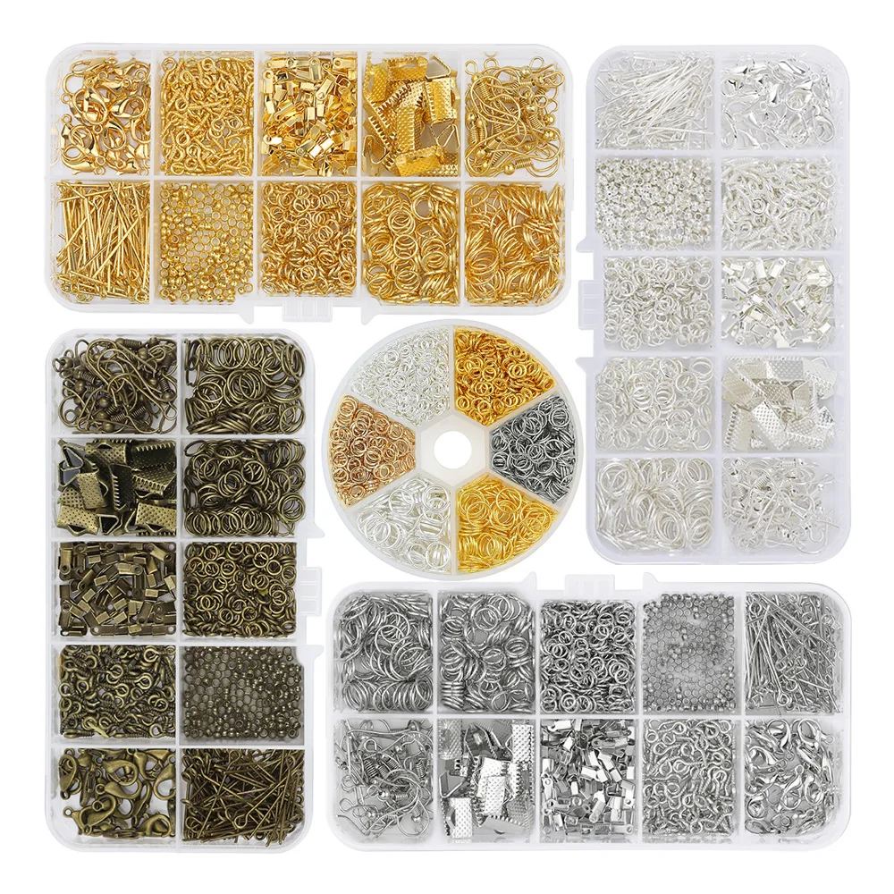 Zestaw akcesoria ze stopu półprodukty do biżuterii zestaw do robienia kolczyków zapięcie karabińczykowe otwarte pierścienie skokowe narzędzia do naprawy DIY materiały do ​​robienia