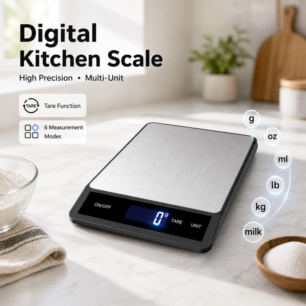 Waterproof Digital Kitchen Scale 10kg 1g Smart Electronic Food Scale with LCD Backlit Display for Cooking Coffee Diet Meal Prep