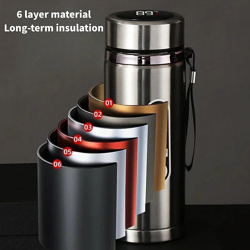 800ML-1L ترمس من الفولاذ المقاوم للصدأ زجاجة 304 زجاجة شاي سيارة زجاجة فارغة مع شاشة LED لدرجة الحرارة كوب شرب محمول